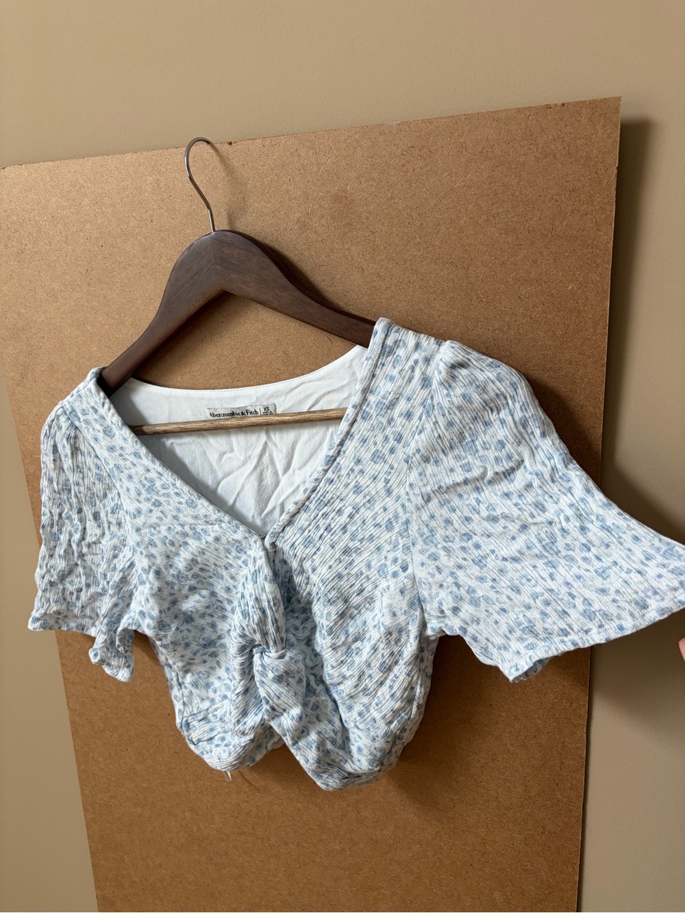 Abercrombie & Fitch Light Blue Printed Tie-Front Crop Top